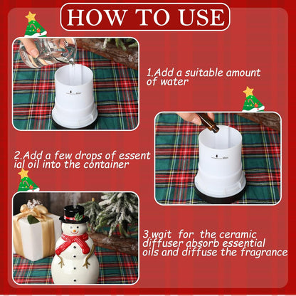 Christmas Essential Oil Diffuser Ceramic Snowman Diffuser 120Ml Holiday Diffuser for Essential Oil Cute Small Aromatherapy Humidifier Gifts for Home Office Decorations