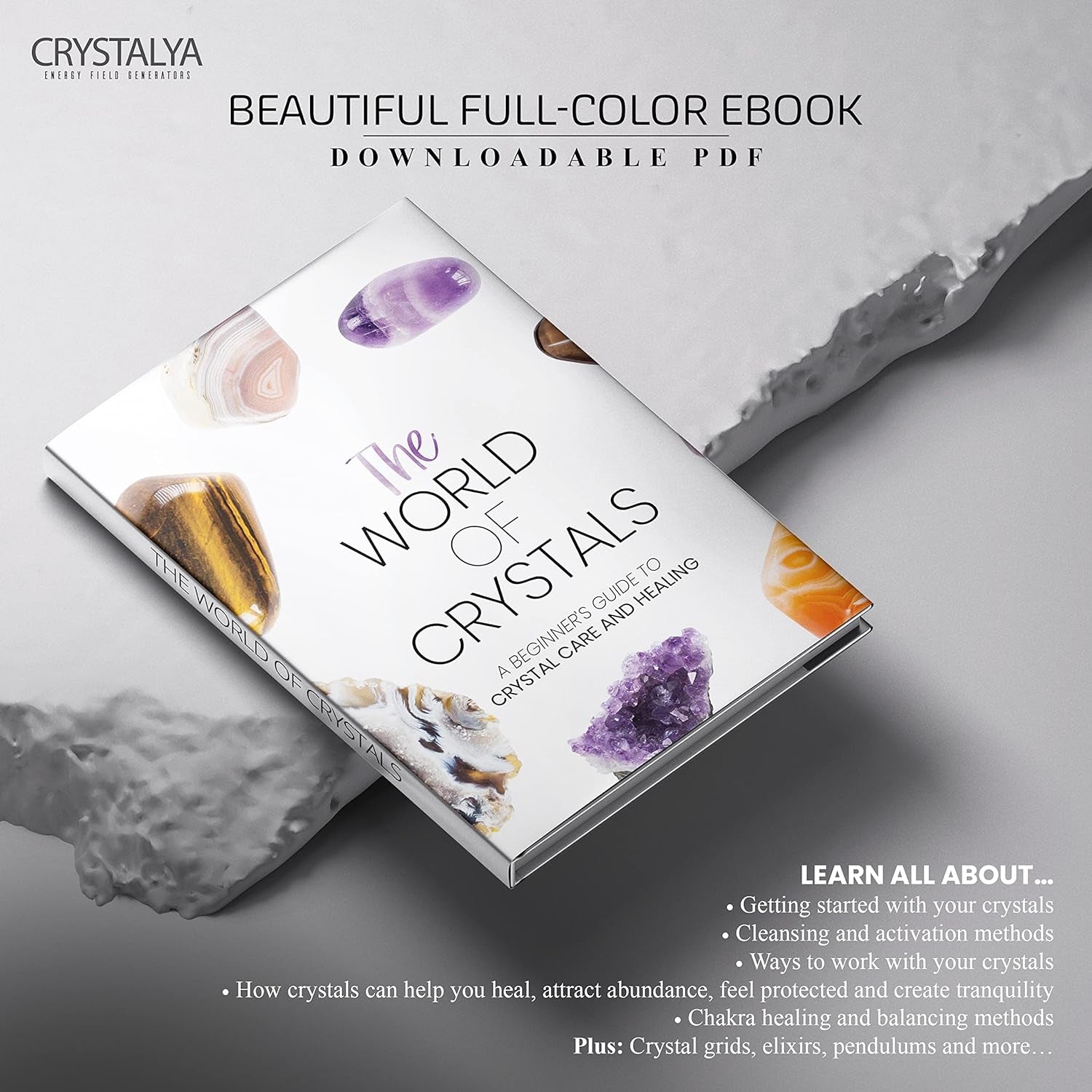 Large Premium Crystals and Healing Stones in Wooden Gift Box + 50Pg EBOOK – 7 Chakra Tumbled Gemstones, Amethyst Crystal, Rose Quartz, Quartz Crystal Point, and Info Guide, Made in U.S.A.