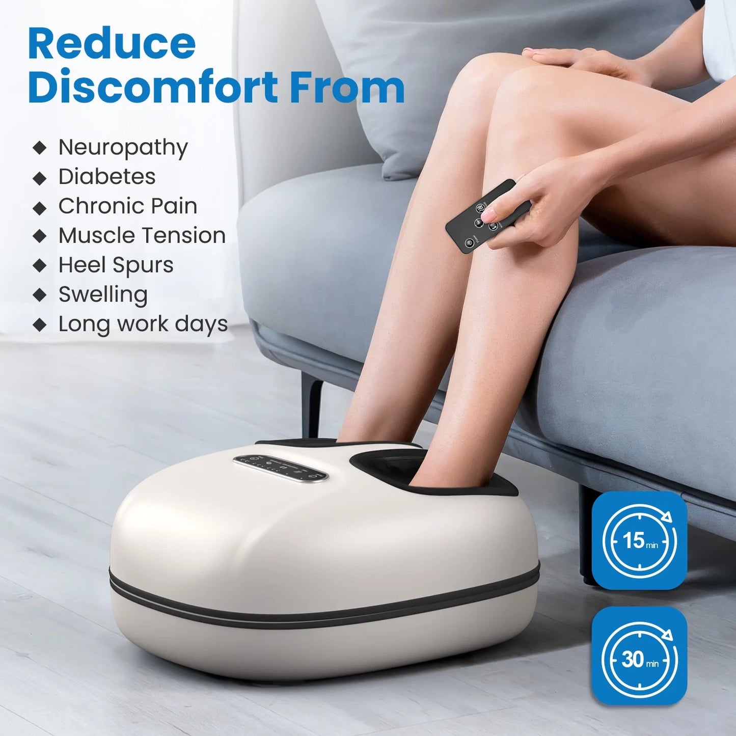 Foot Massager with Heat for Tired Foot Blood Circulation up to Size 11, White,Gift