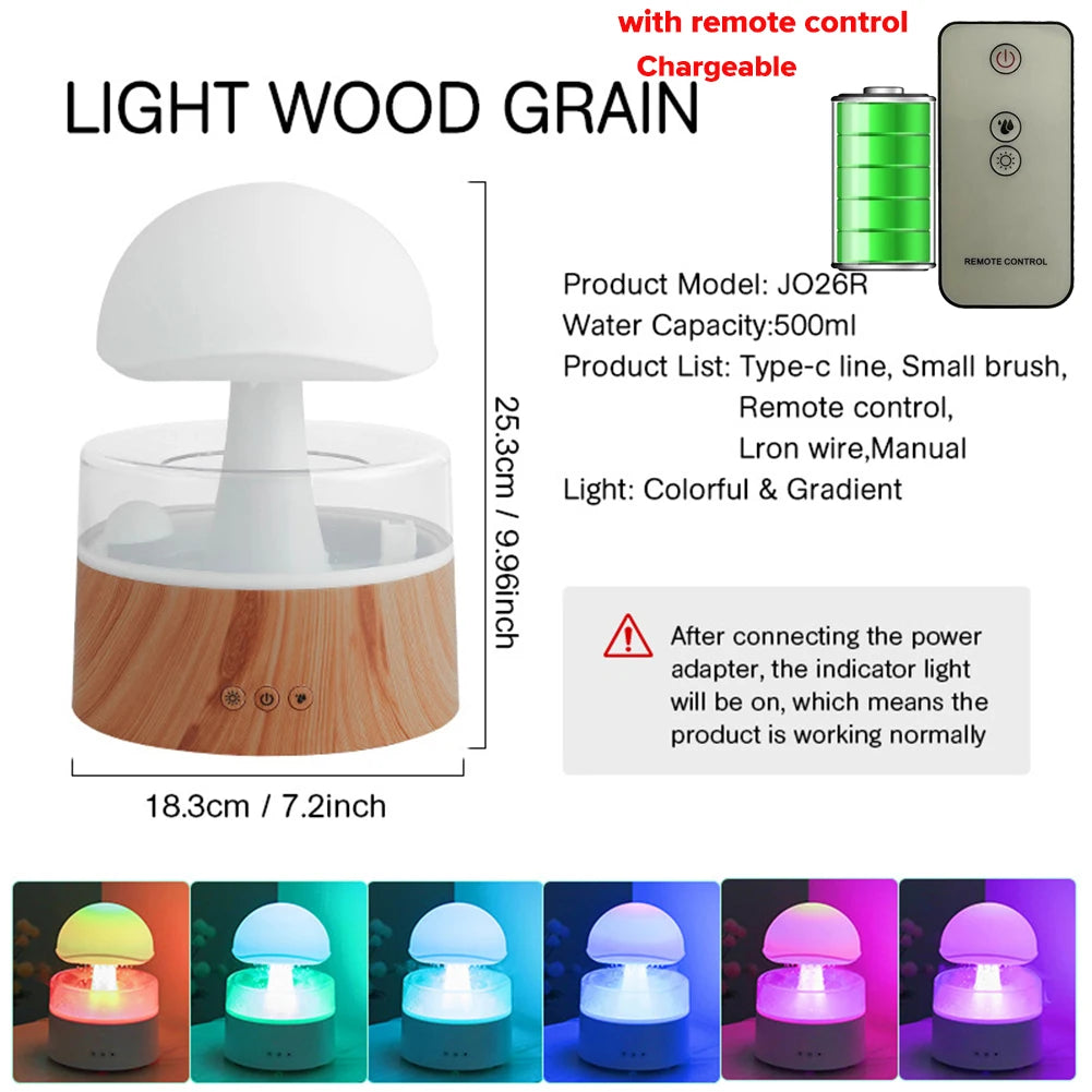 Mushroom Cloud Rain Humidifier Relaxing Raindrop Aromatherapy Machine Ultrasonic Atomization Humidification Colorful Night Light