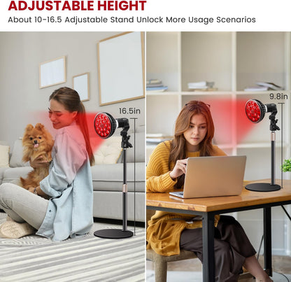 Red Light Therapy Lamp for Face and Body, LED Red Light Therapy Bulb with Adjustable Desk Stand 10In-16.5In, 18 Leds 660Nm Red and 850Nm near Infrared Combo Red Light Therapy Device at Home