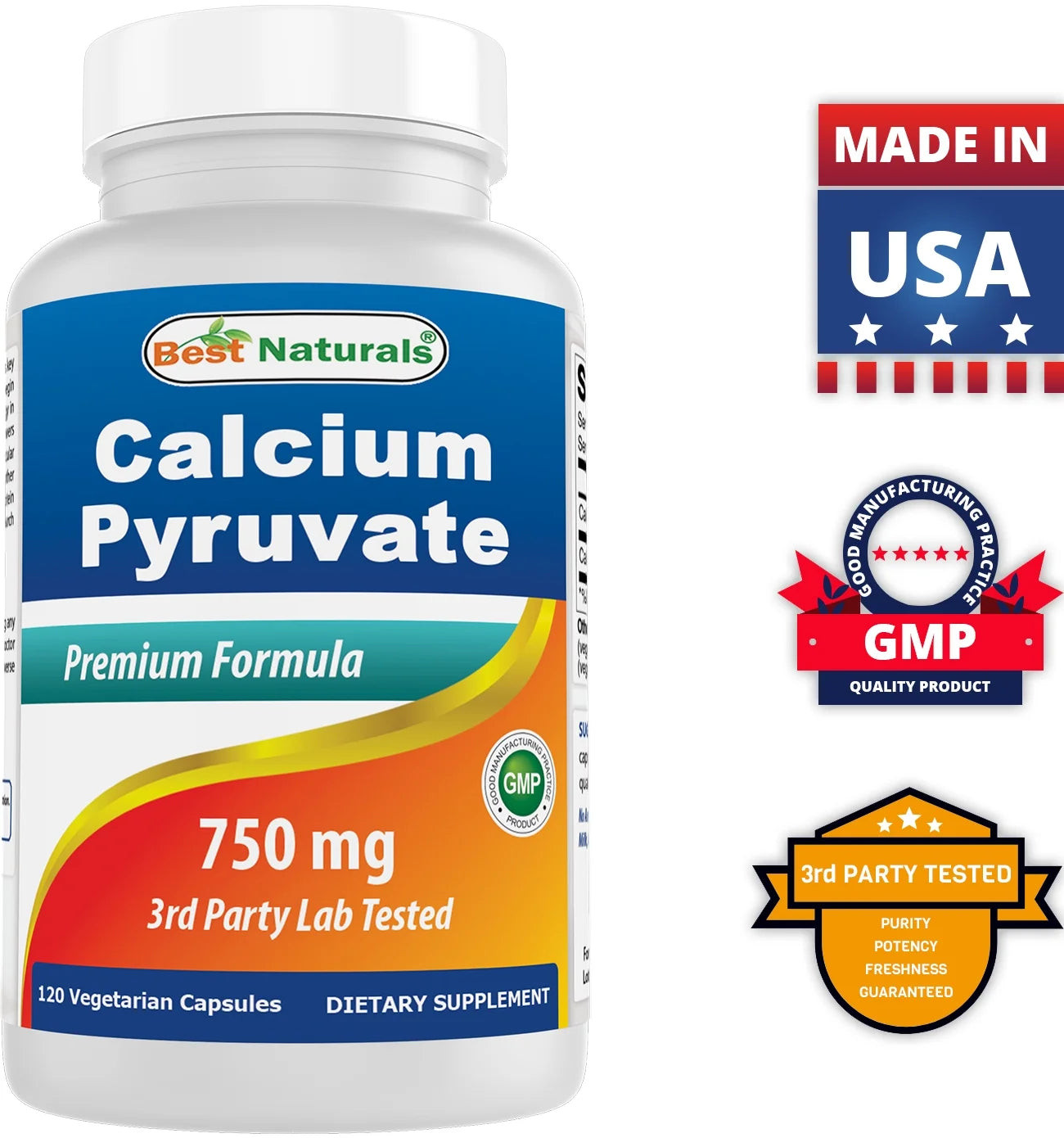 3 Pack  Calcium Pyruvate 750 Mg 120 Capsules