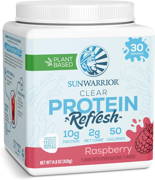 Clear Protein Powder Plant-Based Protein Water Mix, Vegan Protein and Refreshing Hydration Powder Additive | 10G Protein per Serving | Raspberry Flavored | 420G Tub 30 Servings | Clear Protein Refresh