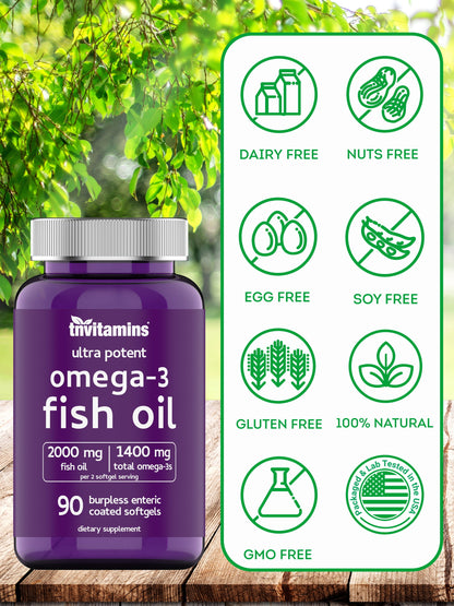 Burpless Omega-3 Fish Oil: 2000Mg X 90 Softgels | 1400Mg Total Omega-3 Fatty Acids (800Mg EPA & 600Mg DHA)