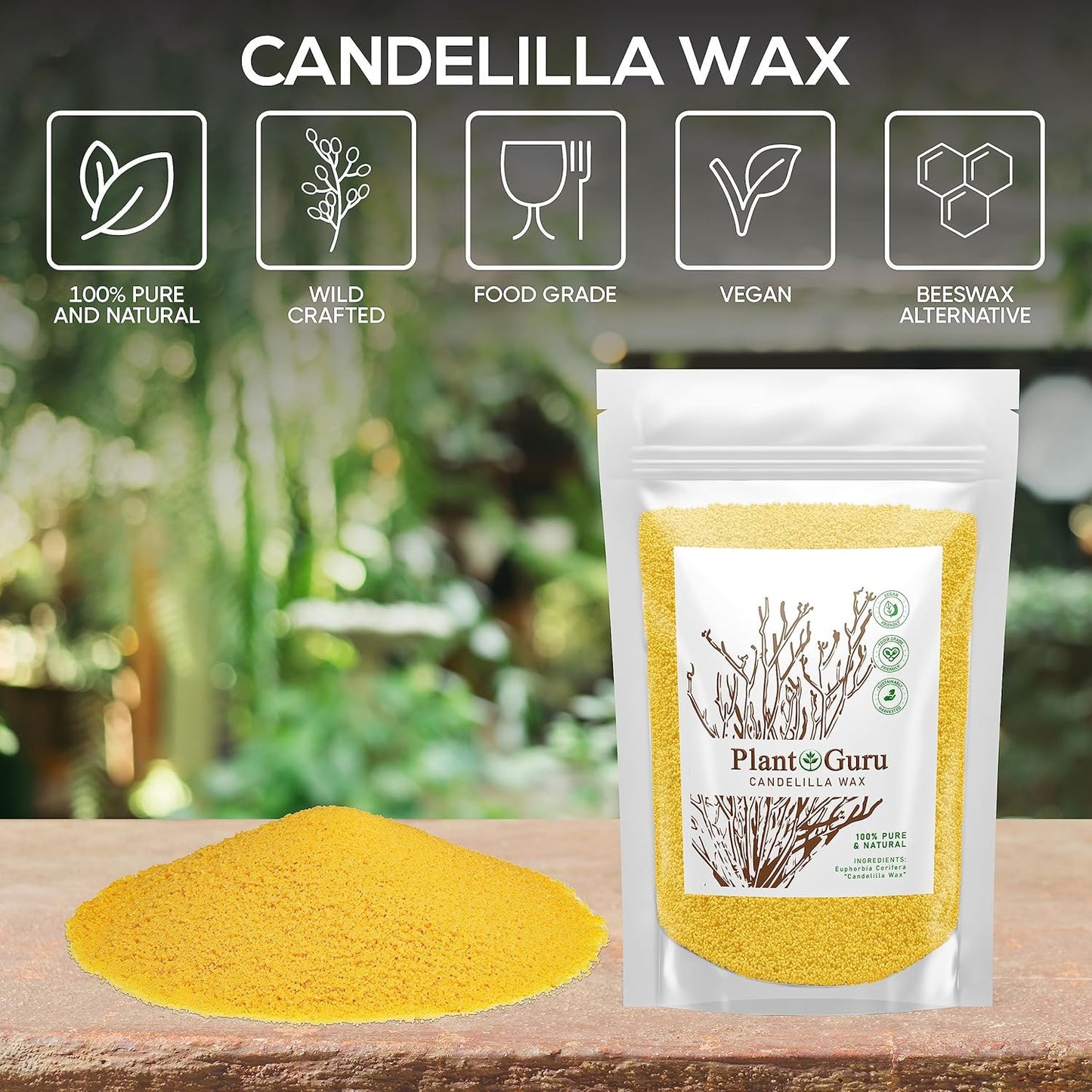 Candelilla Wax Pellets 8 Oz. 100% Pure Natual Food Grade Vegan Wax for DYI Lip Balm, Soap and Candle Making, Creams and Lotions. Great for Skin, Face, and Hair Applications. Beeswax Alternative