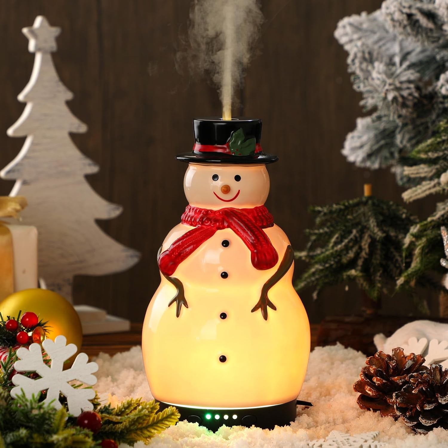 Christmas Essential Oil Diffuser Ceramic Snowman Diffuser 120Ml Holiday Diffuser for Essential Oil Cute Small Aromatherapy Humidifier Gifts for Home Office Decorations