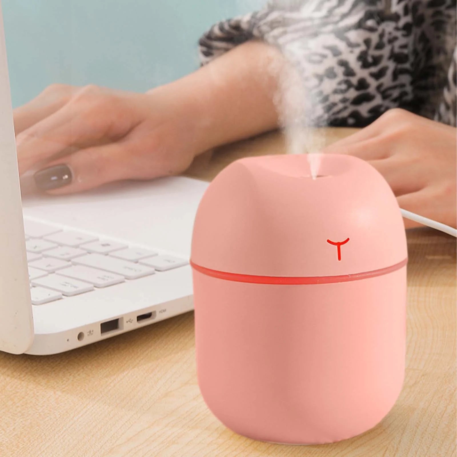 Portable Mini Humidifier 220Ml Small Cool Mist Humidifier USB Desktop Humidifier for Baby Bedroom Travel Office Home Auto Shut-Off 2 Mist Modes Super Quiet, Pink