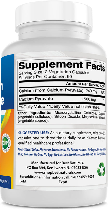 3 Pack  Calcium Pyruvate 750 Mg 120 Capsules