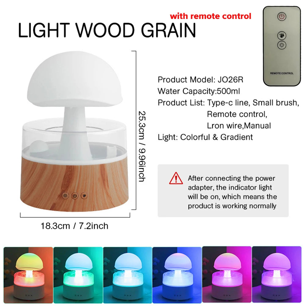 Mushroom Cloud Rain Humidifier Relaxing Raindrop Aromatherapy Machine Ultrasonic Atomization Humidification Colorful Night Light