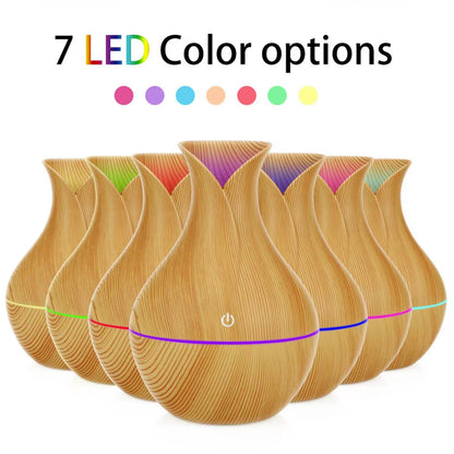 USB Humidifier Electric Wood Grain Essential Oil Diffuser Vase Mist Atomizer LED Sprayer for Home Office Car on Clearance