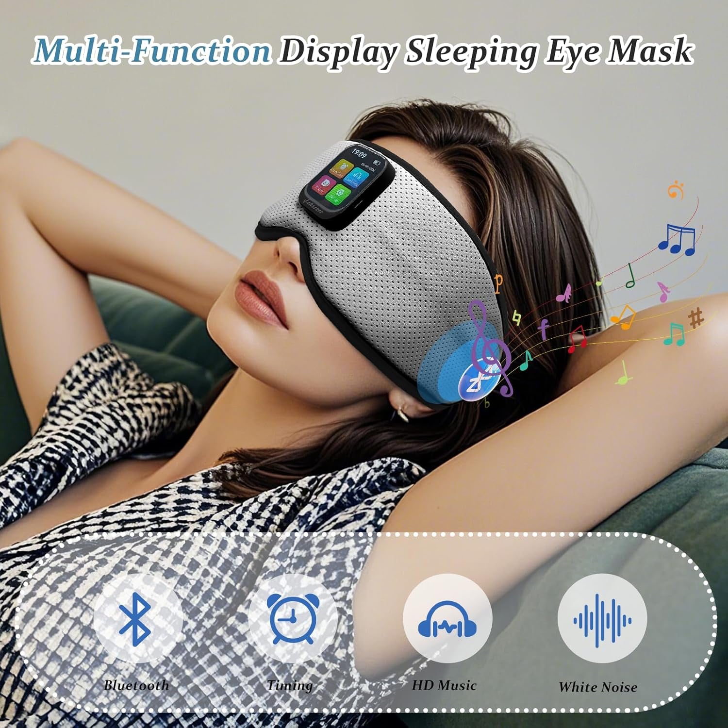 Sleep Mask with Bluetooth Headphones, 3D Contoured Sleep Eye Mask with Adjustable Eye Cups & Headband, Controllable Display, Blackout, Soft Comfortable, Travel Sleep Mask for Women Men, Gray