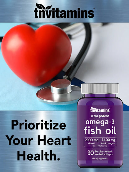 Burpless Omega-3 Fish Oil: 2000Mg X 90 Softgels | 1400Mg Total Omega-3 Fatty Acids (800Mg EPA & 600Mg DHA)