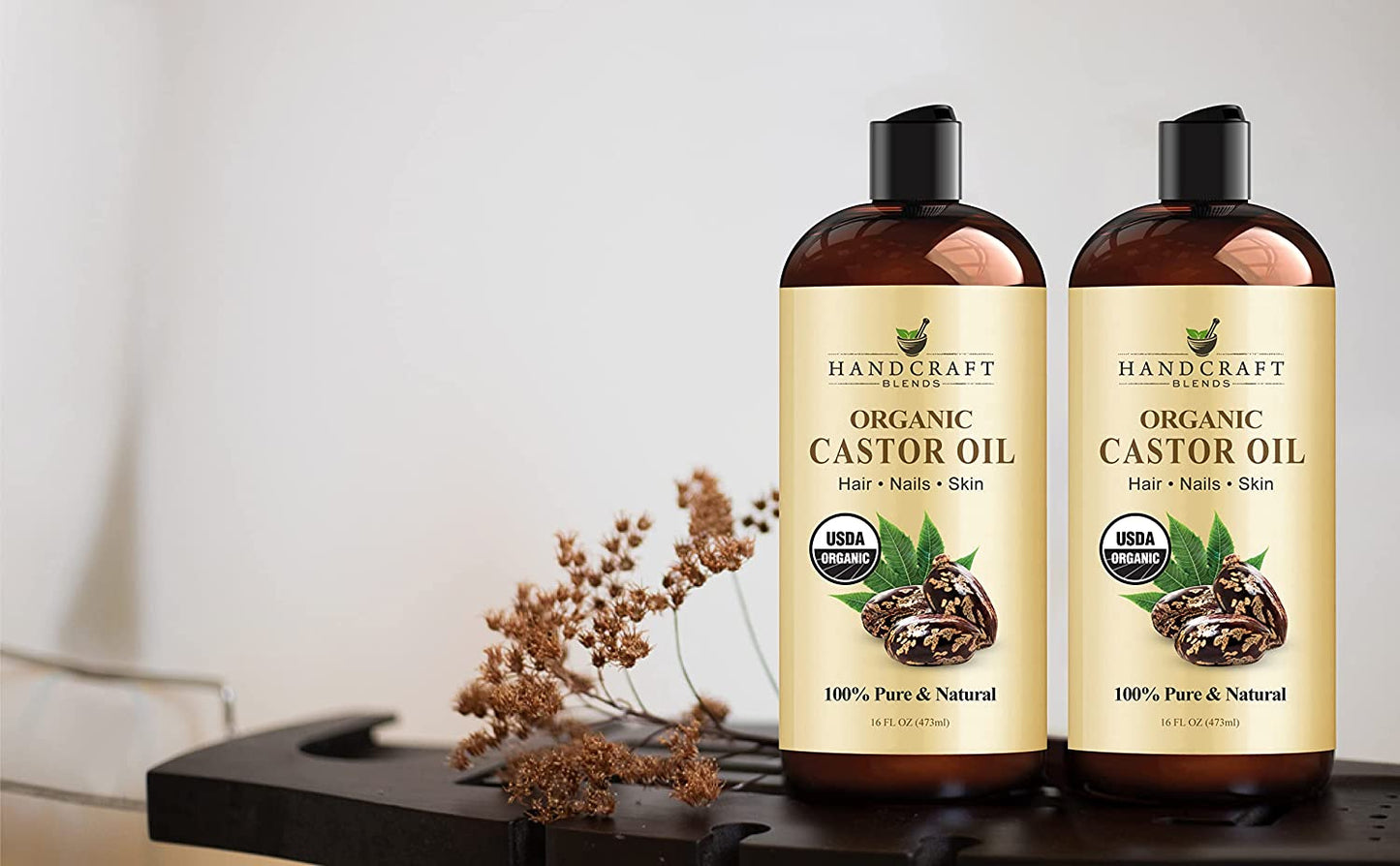 Organic Castor Oil - 16 Fl Oz - 100% Pure and Natural - Premium Grade Oil for Hair Growth, Eyelashes and Eyebrows - Carrier Oil - Hair & Body Oil - Expeller-Pressed