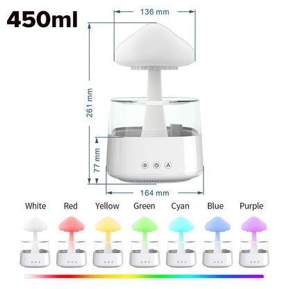 Mushroom Cloud Rain Humidifier Relaxing Raindrop Aromatherapy Machine Ultrasonic Atomization Humidification Colorful Night Light