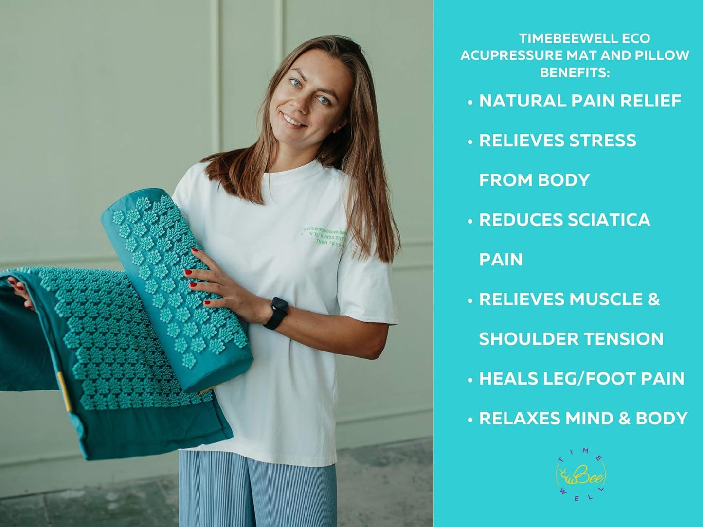 Eco-Friendly Back and Neck Pain Relief - Acupressure Mat and Pillow Set - Relieves Stress, Back, Neck, and Sciatic Pain - Comes in a Carry Bag for Storage and Travel (Turquoise)