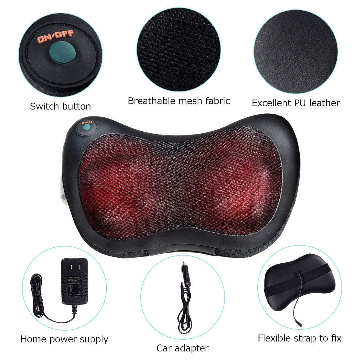 Shiatsu Back and Neck Massager with Heat, Deep Tissue Kneading, Electric Massage Pillow for Back,Shoulders,Legs,Foot,Body Muscle