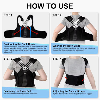 Back Brace Posture Corrector for Women and Men, Shoulder Straightener Adjustable Full Back Support Upper and Lower Pain Relief