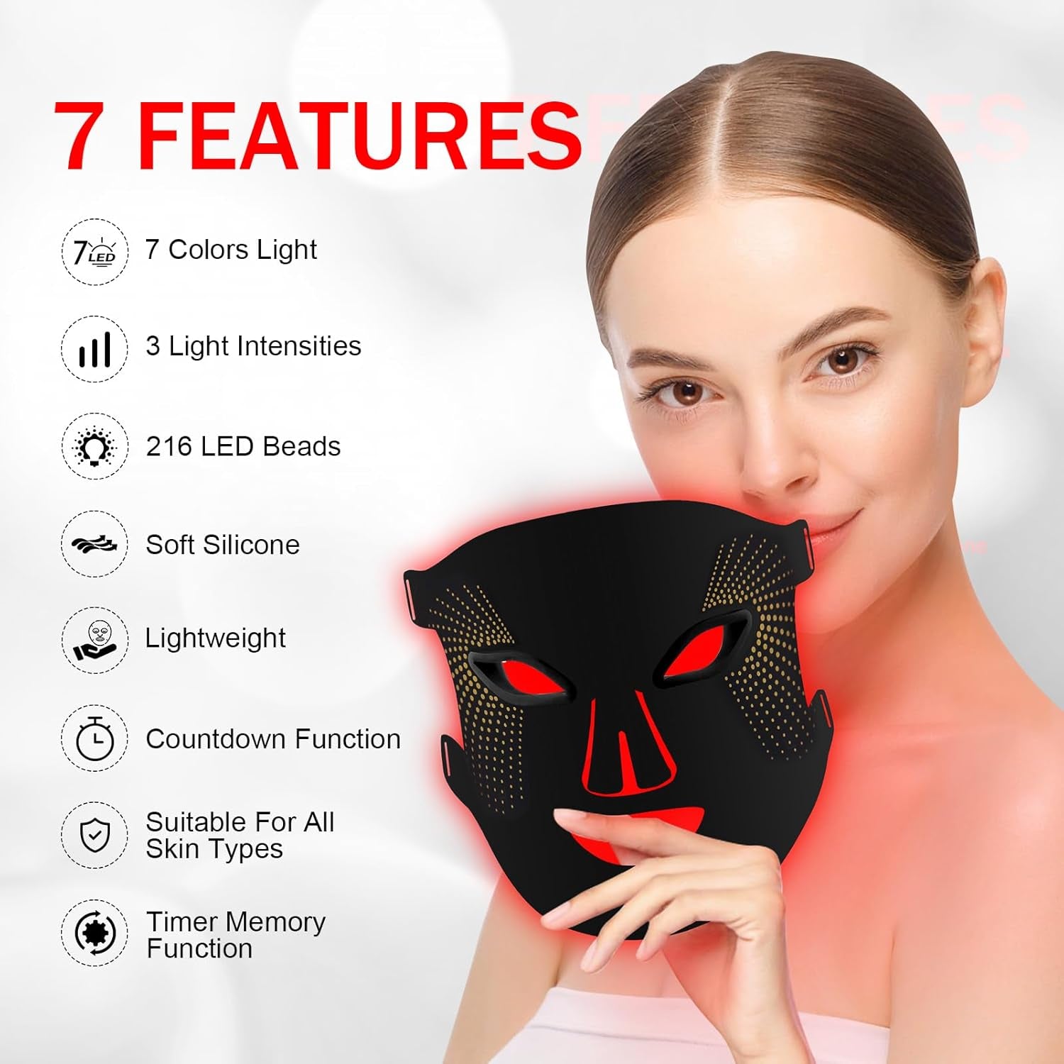 Red Light Therapy for Face, Red Light Therapy Mask, 3 Colors LED Facial Mask for Wrinkle Remove & anti Aging, Skin Care Home Use,Black