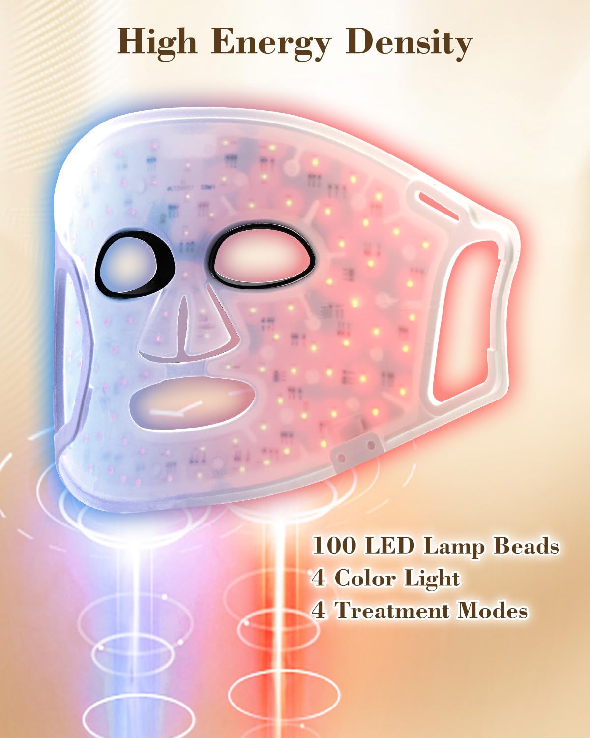 Red Light Therapy for Face, Cordless Near-Infrared 850Nm Infrared Led Face Mask, Portable and Rechargeable Multi Light Therapy Mask at Home and Travel, 100 LED Beads, Gift Box Packaging,White