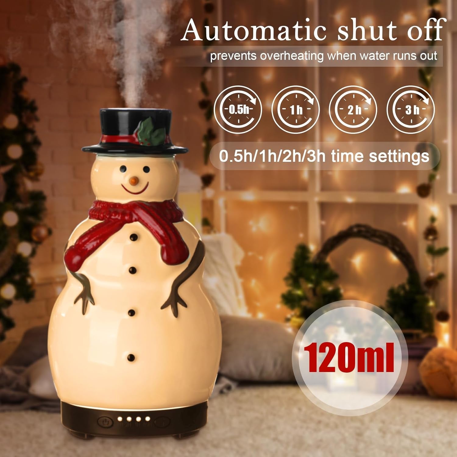 Christmas Essential Oil Diffuser Ceramic Snowman Diffuser 120Ml Holiday Diffuser for Essential Oil Cute Small Aromatherapy Humidifier Gifts for Home Office Decorations