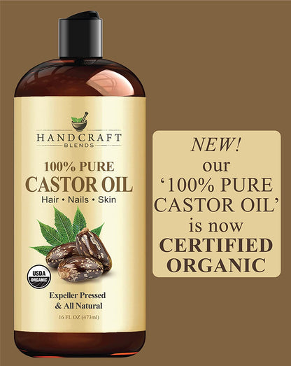 Organic Castor Oil - 16 Fl Oz - 100% Pure and Natural - Premium Grade Oil for Hair Growth, Eyelashes and Eyebrows - Carrier Oil - Hair & Body Oil - Expeller-Pressed