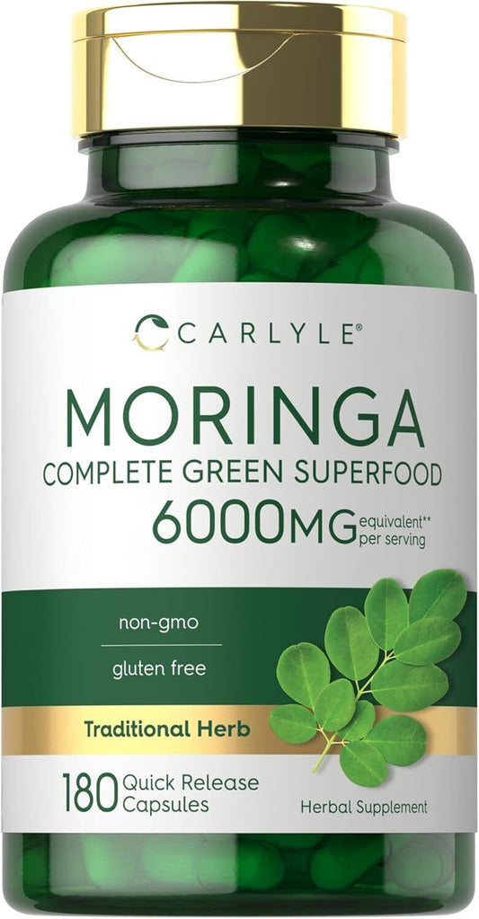 Moringa Oleifera Capsules 6000 Mg | 180 Count | Green Superfood | by Carlyle