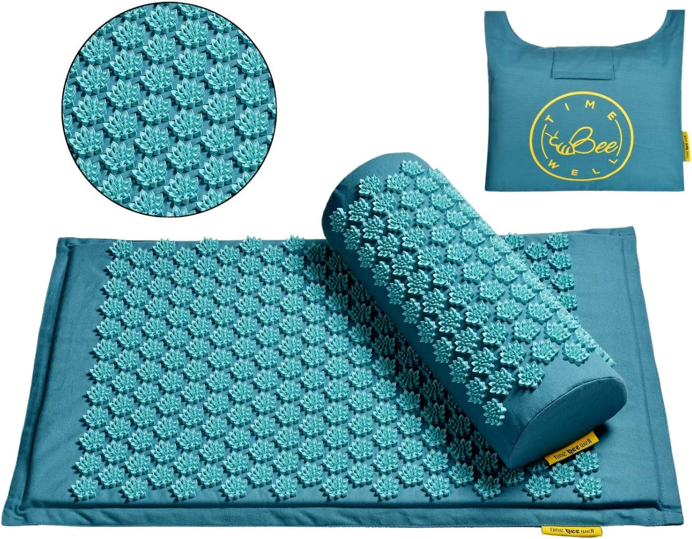 Eco-Friendly Back and Neck Pain Relief - Acupressure Mat and Pillow Set - Relieves Stress, Back, Neck, and Sciatic Pain - Comes in a Carry Bag for Storage and Travel (Turquoise)