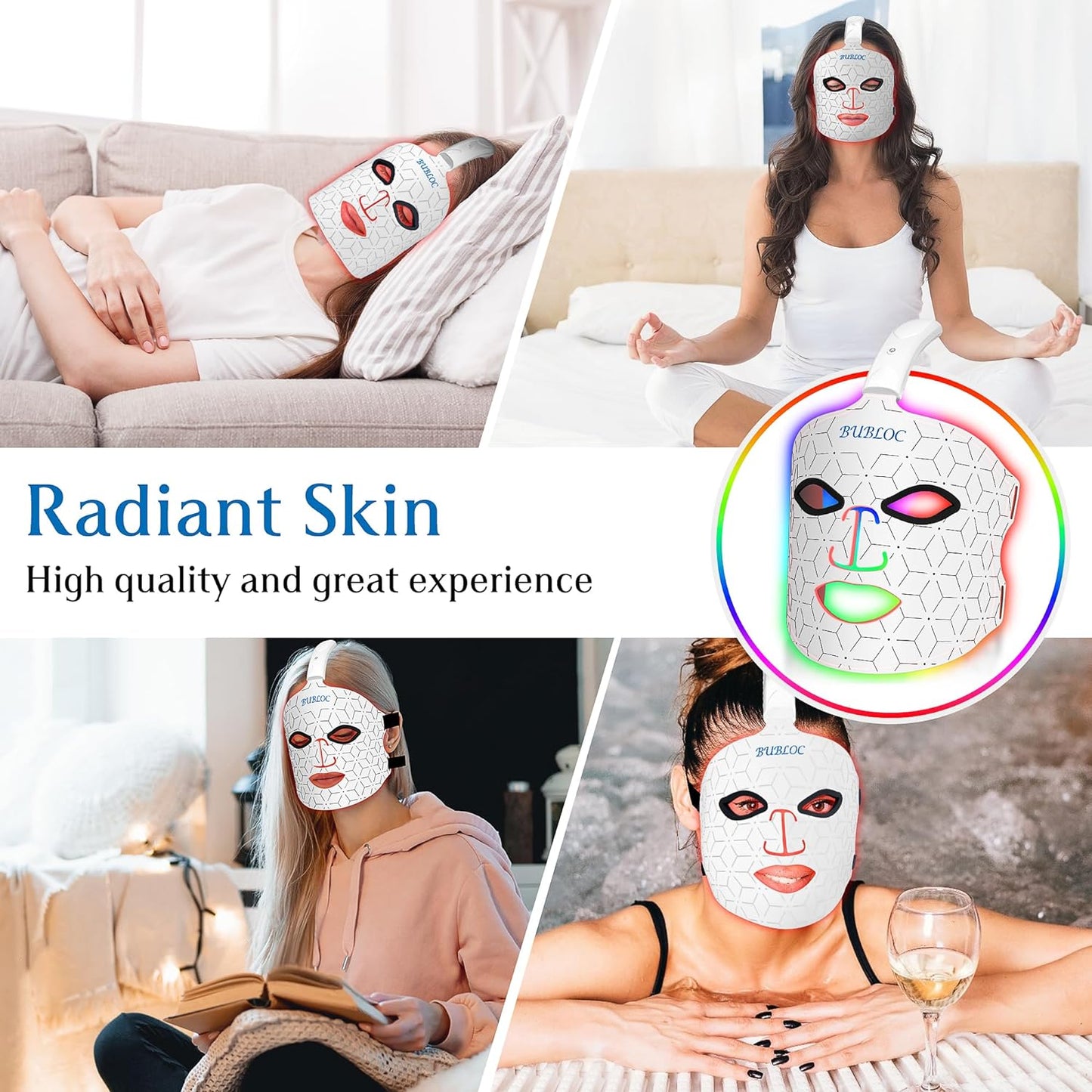 Red Light Therapy Mask, Led Contour Face Mask Light Therapy, 7 Color Red Light Face Mask Portable and Rechargeable, Red Light Therapy at Home and Wireless Led Face Mask[Bmask]