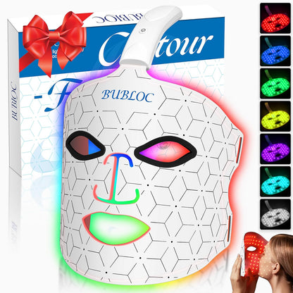 Red Light Therapy Mask, Led Contour Face Mask Light Therapy, 7 Color Red Light Face Mask Portable and Rechargeable, Red Light Therapy at Home and Wireless Led Face Mask[Bmask]