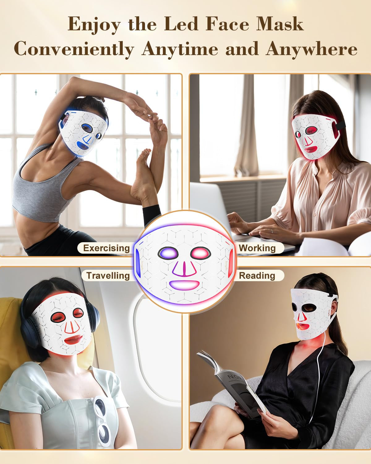 Red Light Therapy for Face, Cordless Near-Infrared 850Nm Infrared Led Face Mask, Portable and Rechargeable Multi Light Therapy Mask at Home and Travel, 100 LED Beads, Gift Box Packaging,White