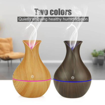 USB Humidifier Electric Wood Grain Essential Oil Diffuser Vase Mist Atomizer LED Sprayer for Home Office Car on Clearance