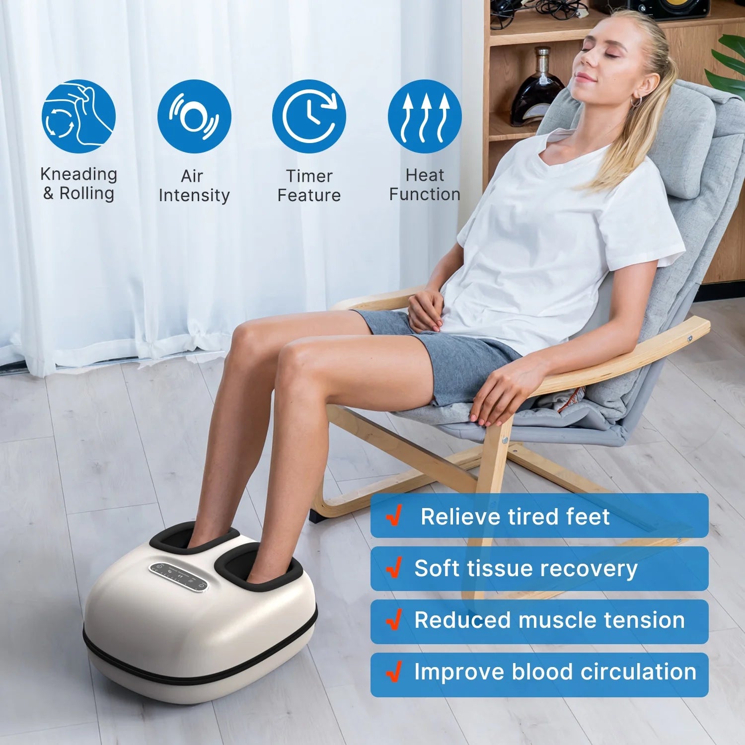 Foot Massager with Heat for Tired Foot Blood Circulation up to Size 11, White,Gift