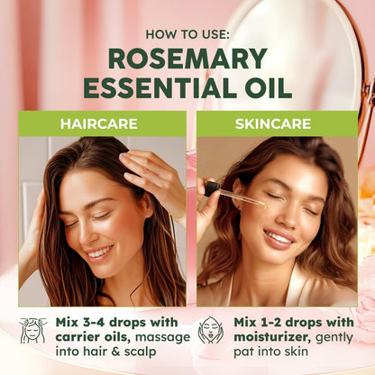 Kukka Rosemary Oil for Hair - 100% Natural Rosemary Hair Oil - Rosemary Essential Oils for Skin, Diffuser & Aromatherapy - Soap Making & DIY (4 Fl Oz).