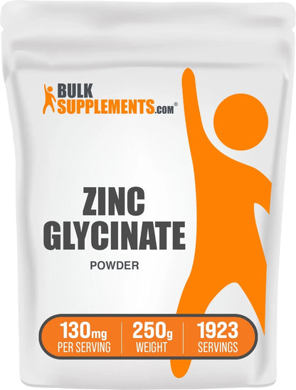 Bulksupplements Zinc Glycinate Powder - Gluten Free, 130Mg per Serving - 5 Kilograms (11 Lbs) - 38460 Servings