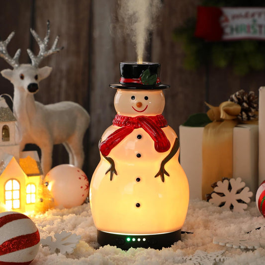 Christmas Essential Oil Diffuser Ceramic Snowman Diffuser 120Ml Holiday Diffuser for Essential Oil Cute Small Aromatherapy Humidifier Gifts for Home Office Decorations