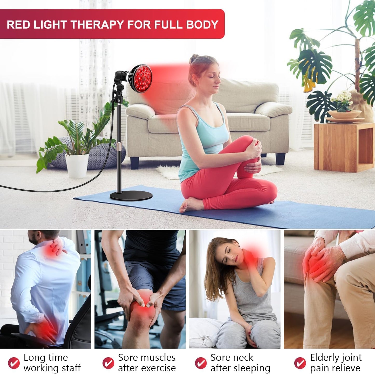 Red Light Therapy Lamp for Face and Body, LED Red Light Therapy Bulb with Adjustable Desk Stand 10In-16.5In, 18 Leds 660Nm Red and 850Nm near Infrared Combo Red Light Therapy Device at Home